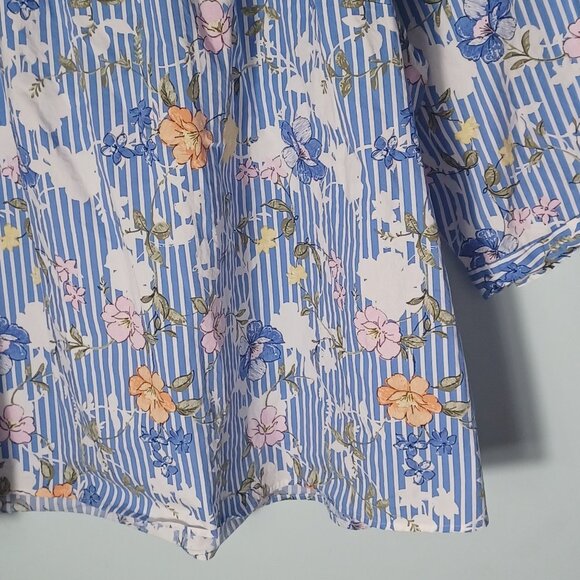 Como Blu Cottagecore Top Womens Plus 3X Floral Blue Striped Boho Peasant Feminin - Picture 3 of 9